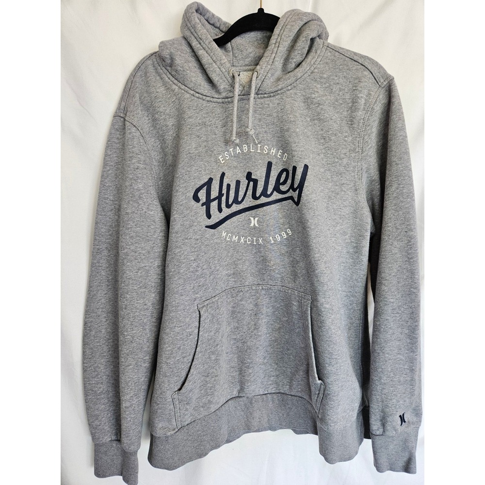 Hurley Mens L Gray Pullover Hoodie Established 1999 Logo Fleece HMF22-04842